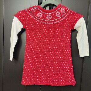 Gymboree Girls Red Snowflakes with Hearts Knit Dress Long Sleeve Layered Look 3T